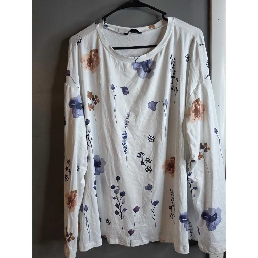 ChicMe Floral Pajama Set XXL White Purple Watercolor Long Sleeve Lounge Wear
